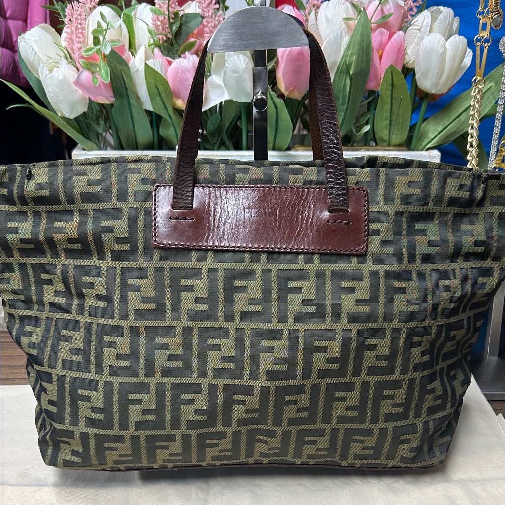 Fendi Zucca Print With Leather Trim Tote